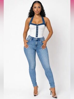 BRAND NEW‼️‼️ White It’s a VIBE denim trim bodysuit.